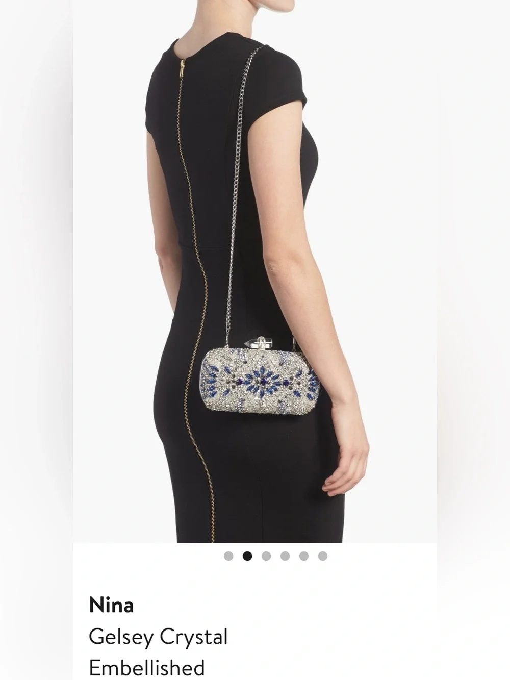 Nina - Silver Crystal Evening Clutch with Blue Gem Accents